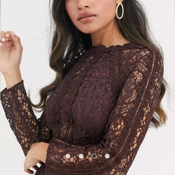 Beautiful Chocolate Fine Delicate Lace Pencil Dress - Picture 4 of 9
